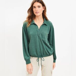 Lou & Grey Collared Cotton Drawstring Sweatshirt